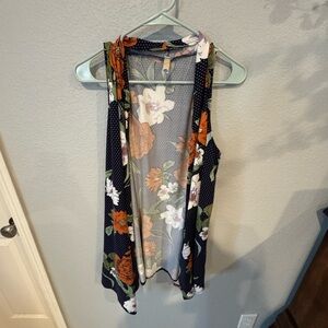 Floral Sleeveless vest - Black and Orange
